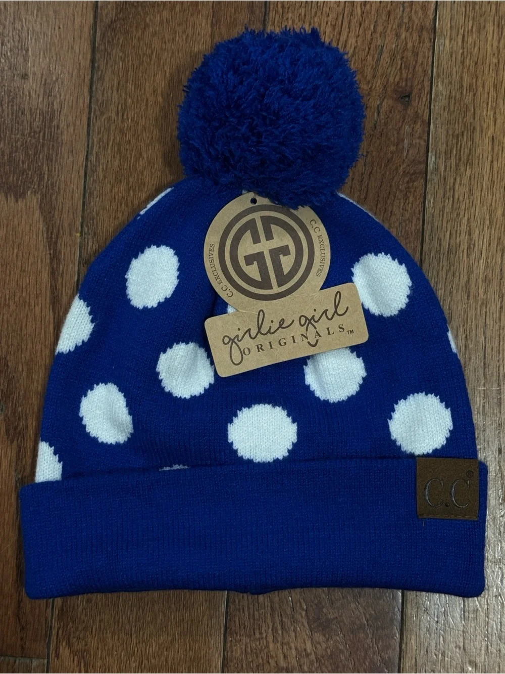 C.C Women’s Polka Dot Pom Beanie - Navy & White